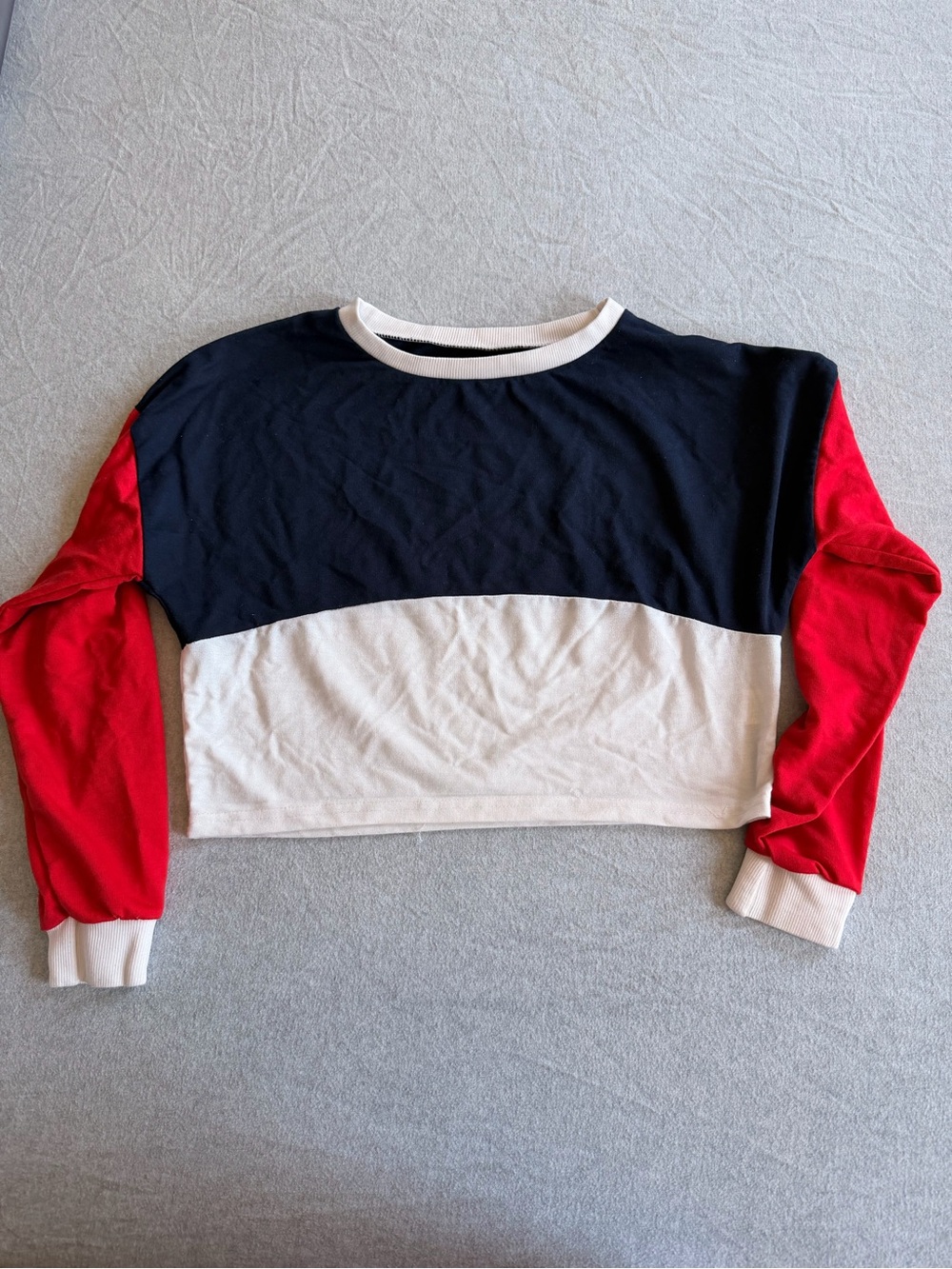 Colorblock Cropped Sweatshirt in Navy, White & Red